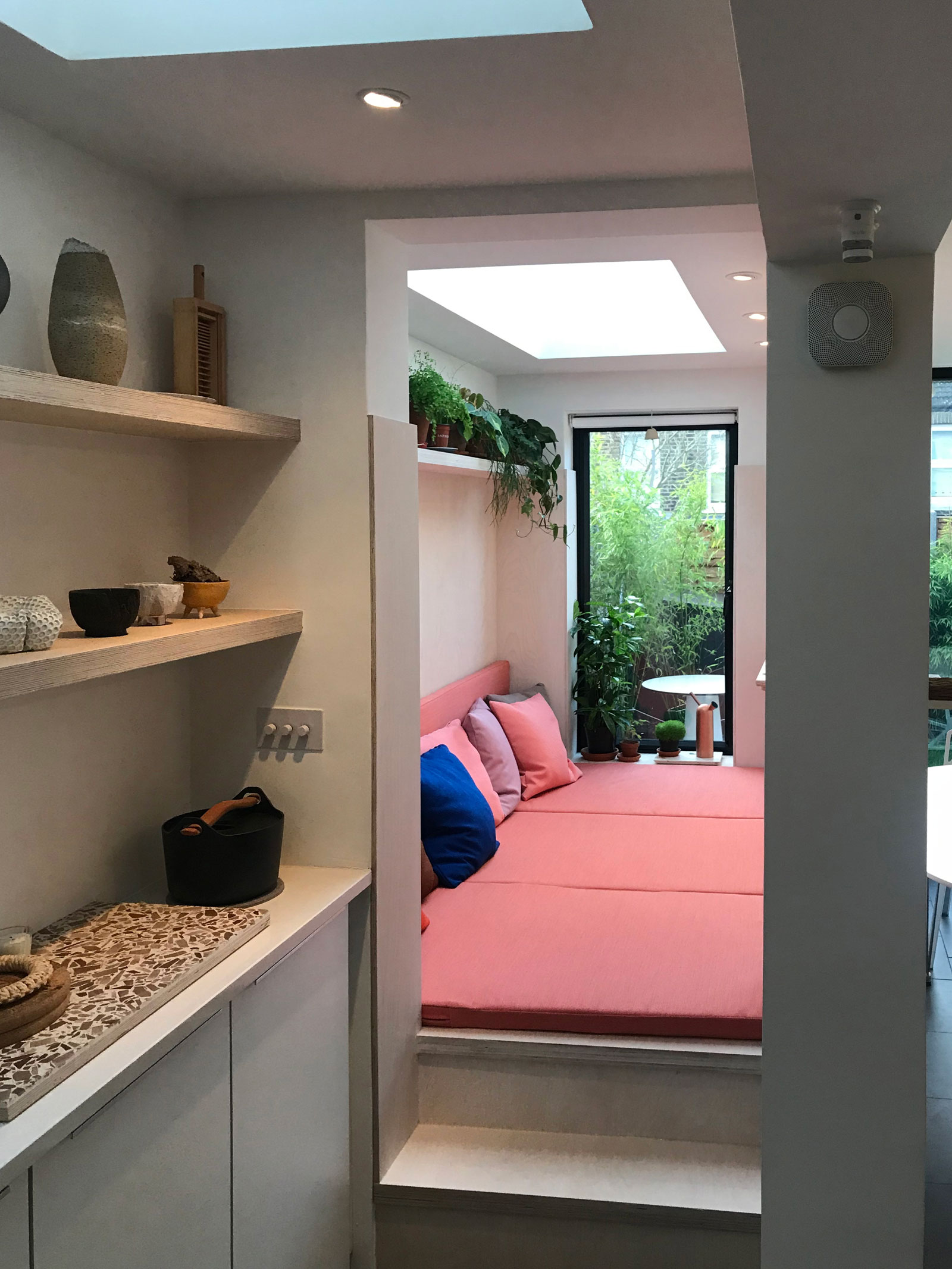 wabi sabi inspired kitchen and seating area